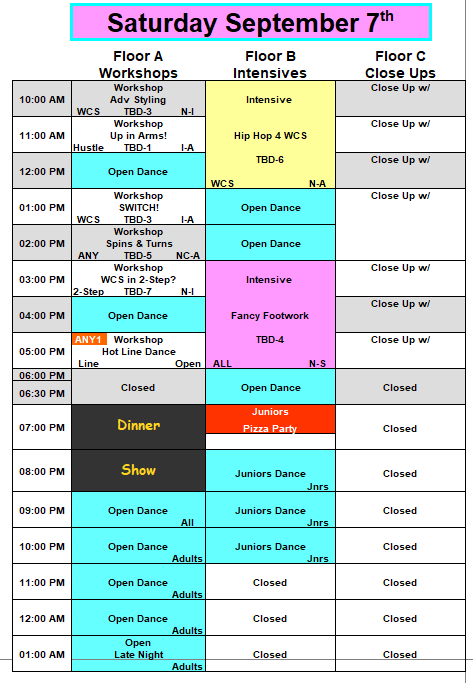 Schedule of Events – Social Dance Mania